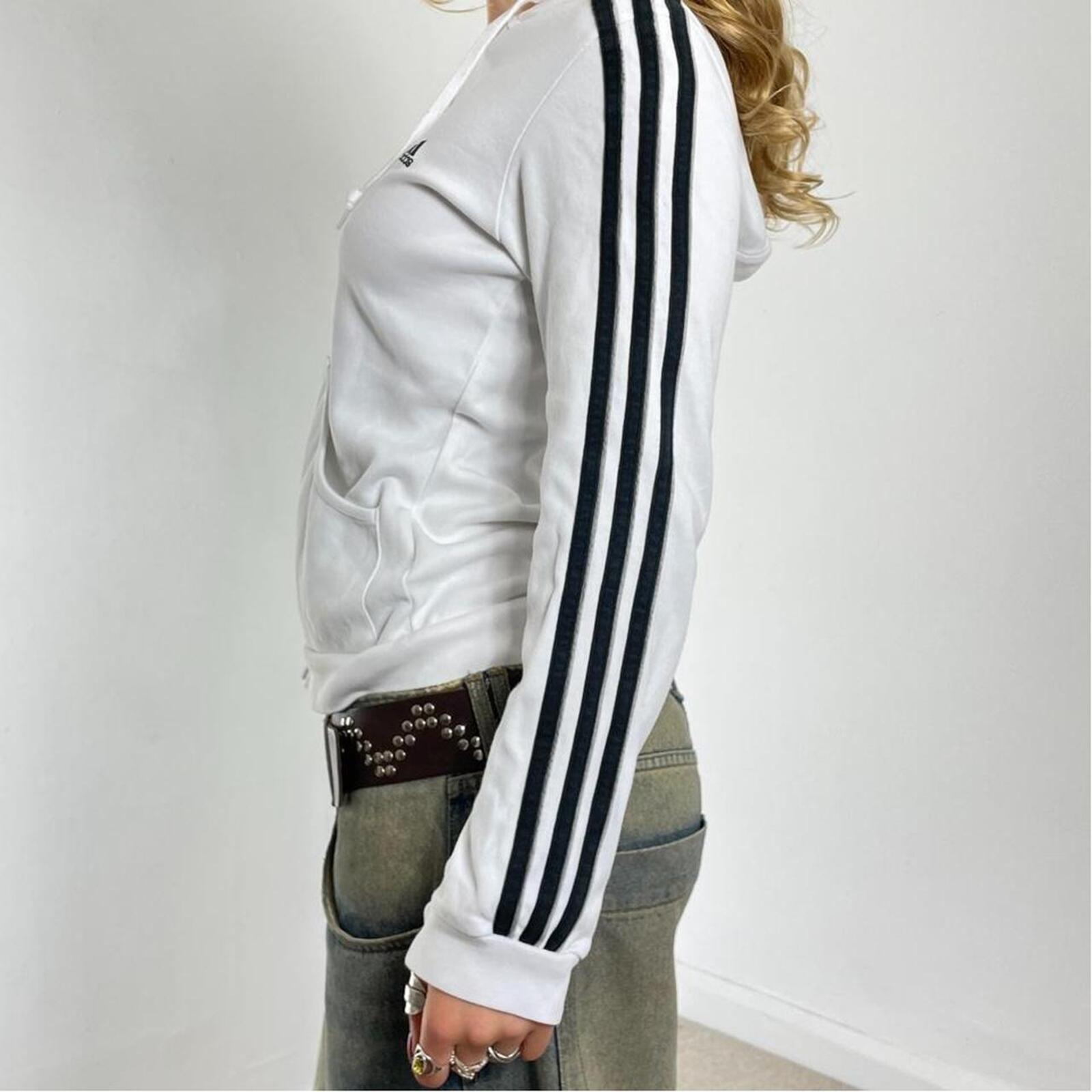 Vintage white and black three stripe addidas zip up jacket