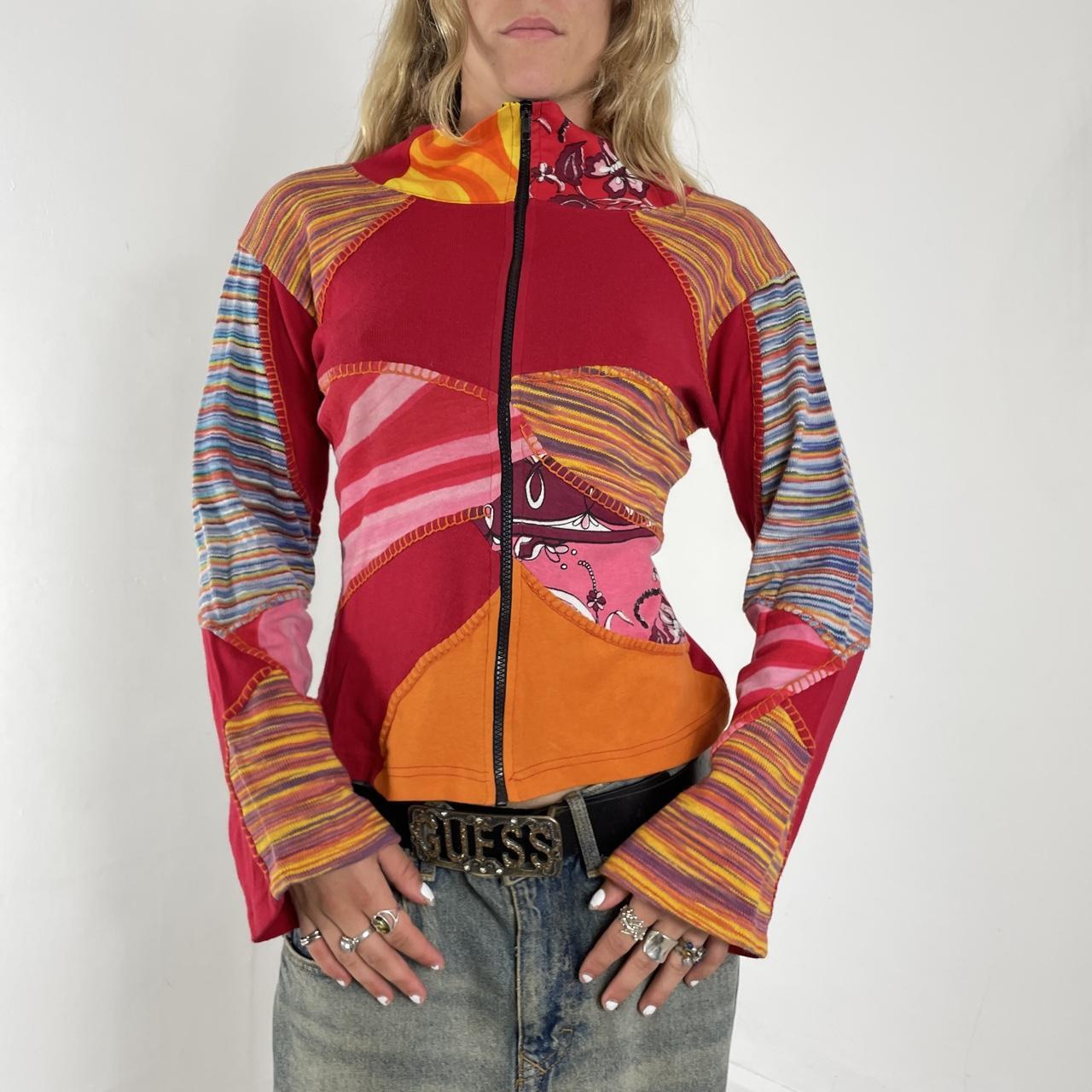 Boho multi-patterned flared zip up jumper