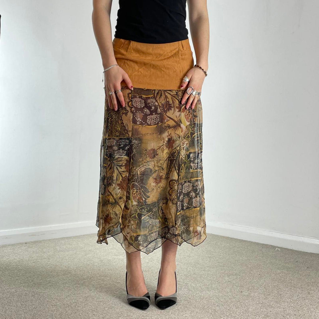 Tan bohemian multi layred mesh skirt
