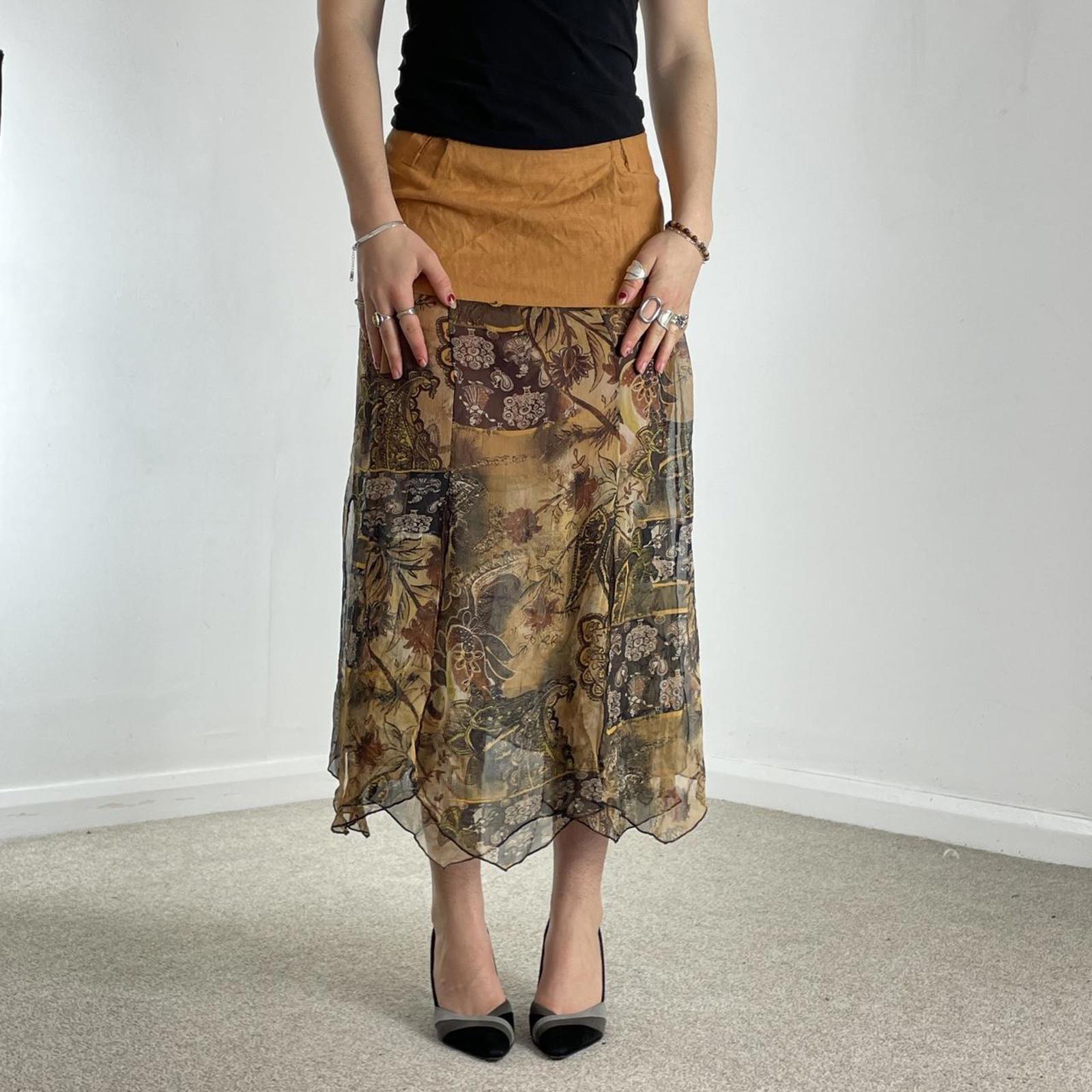 Tan bohemian multi layred mesh skirt