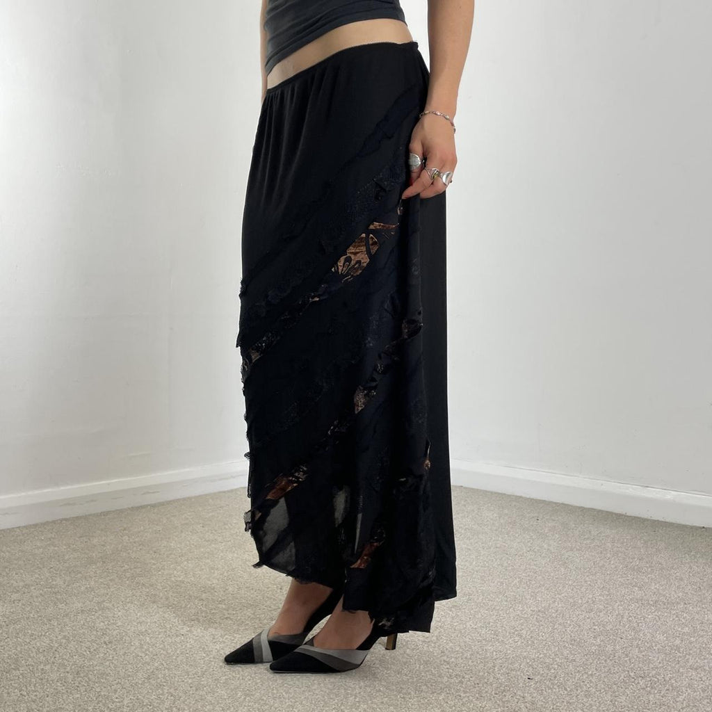 Black avant garde asymetrical maxi skirt