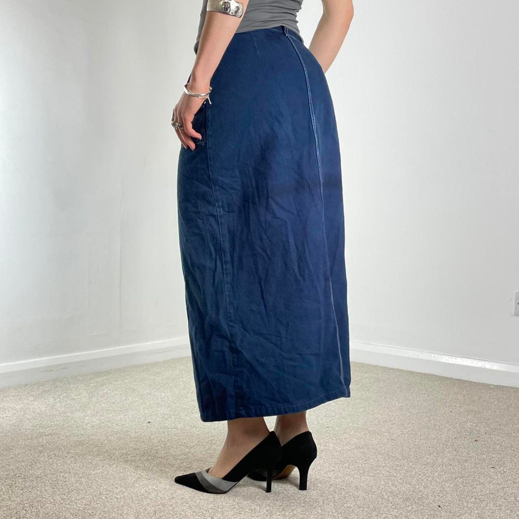 Navy fabric contrast stitch maxi skirt
