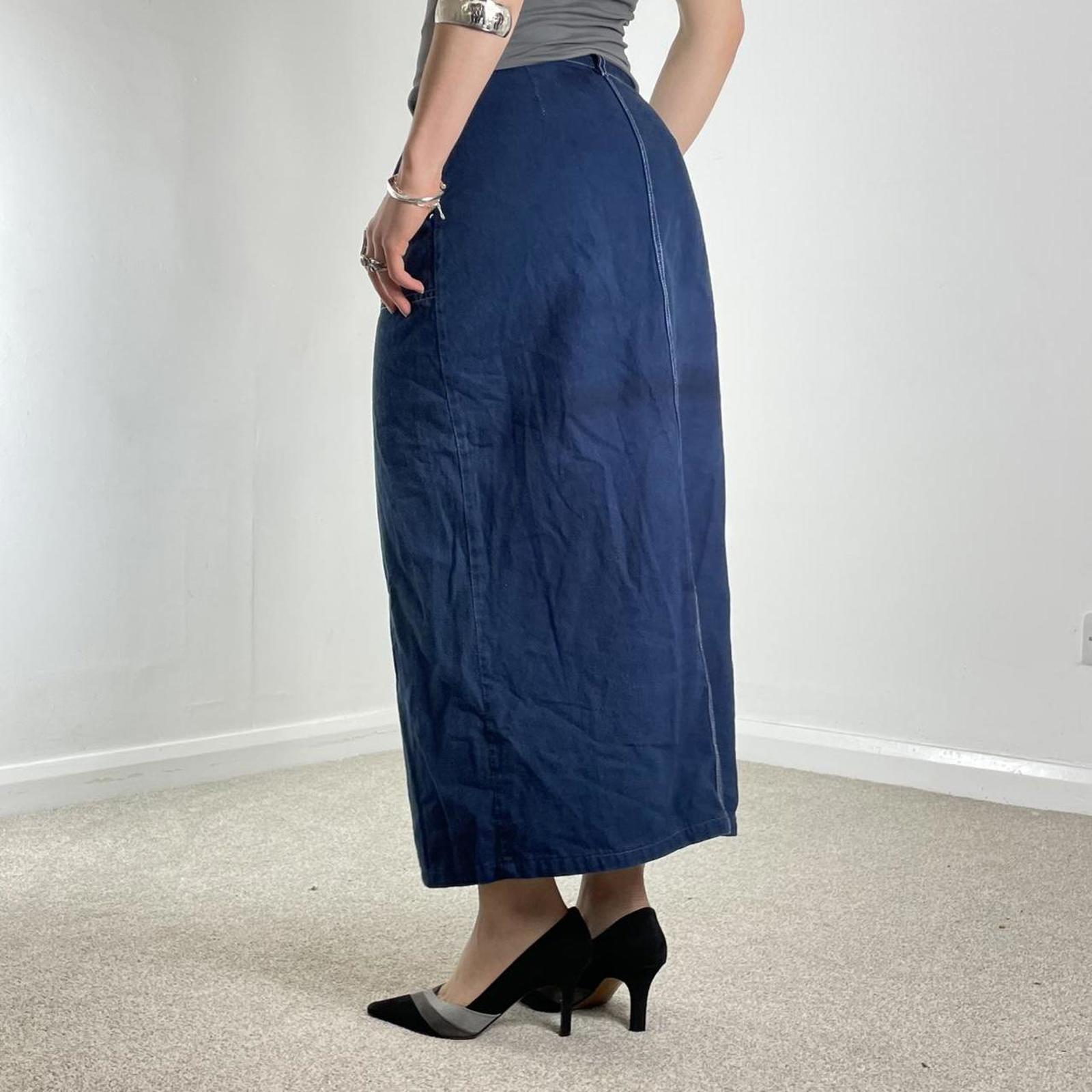 Navy fabric contrast stitch maxi skirt