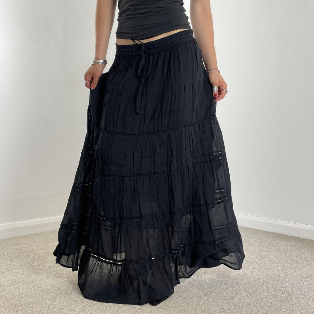 Vintage full length teired black maxi skirt, double layered