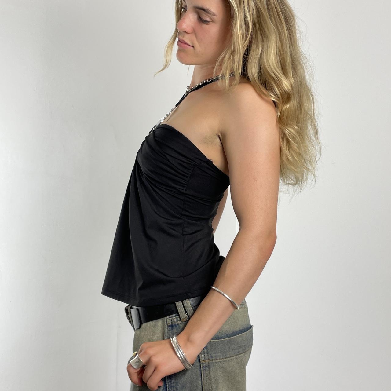 Black Y2k bubble bandeau halterneck top with gems