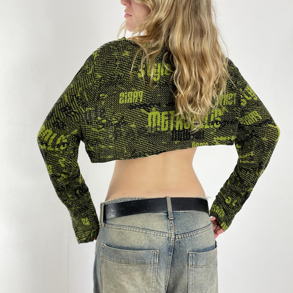 Graphic black and green cropped long sleeve