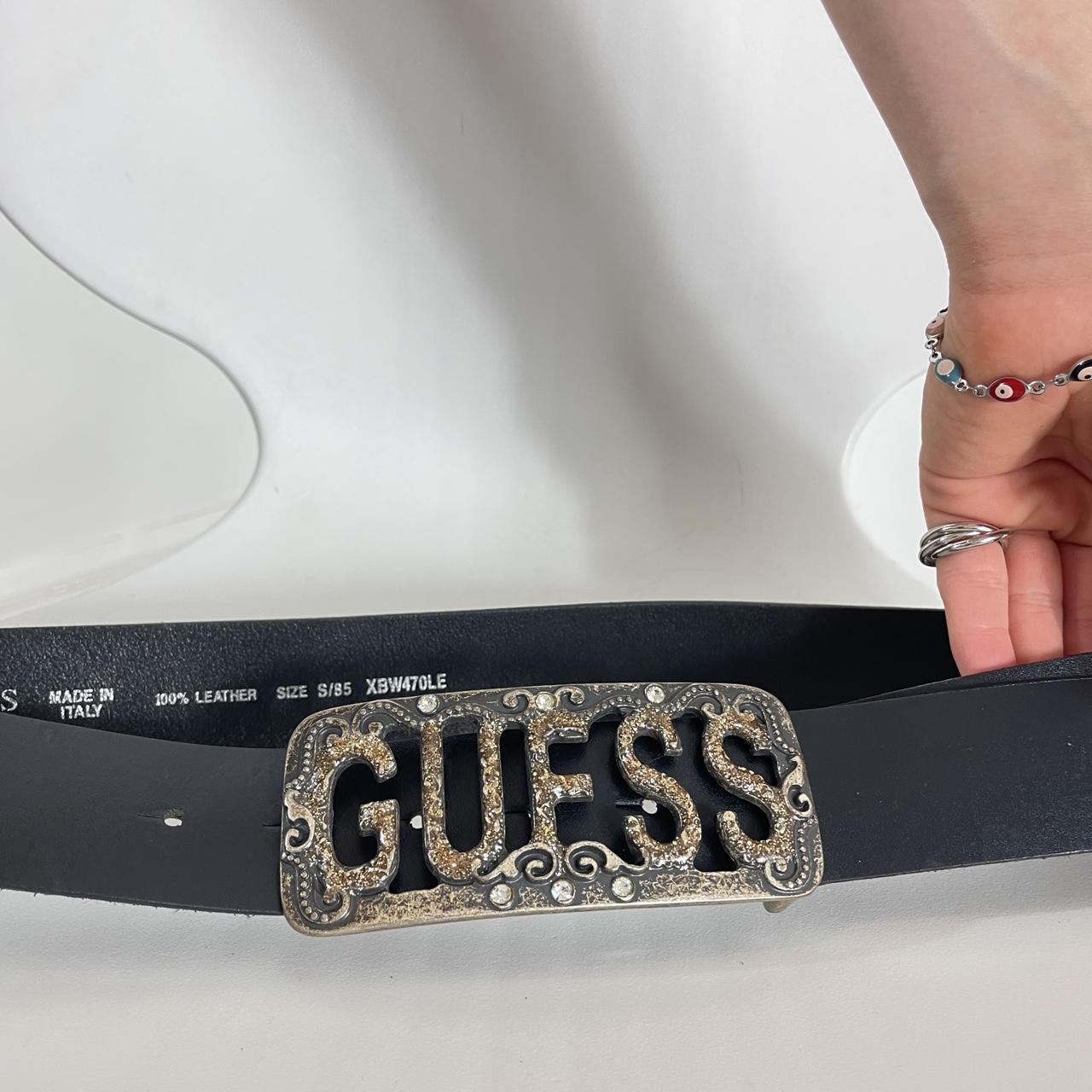Guess silver chunky black leather belt