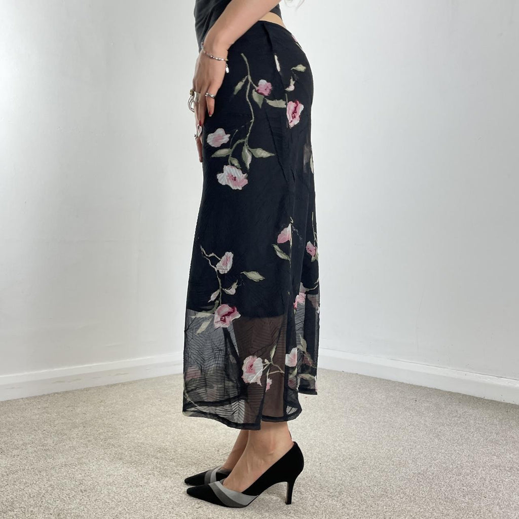 Floral and black double layred maxi skirt
