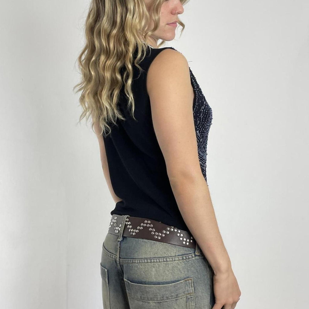 Glittery black and silver beaded tank top