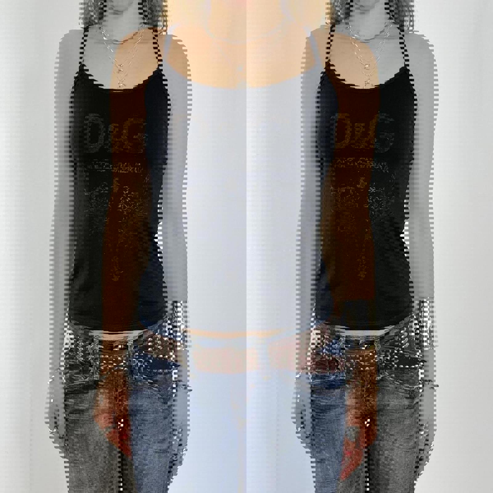 00's D&G Spell out irredecent black cami