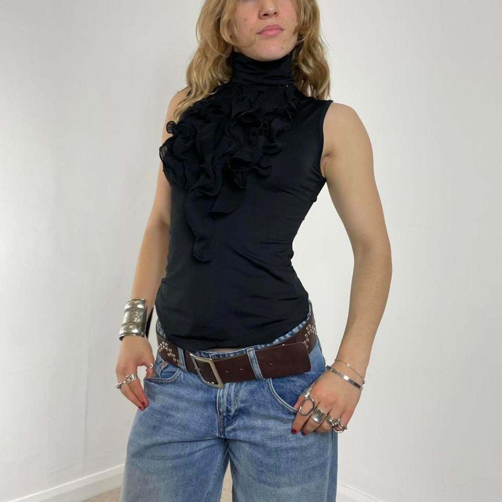 Vintage ruffle turtle neck top