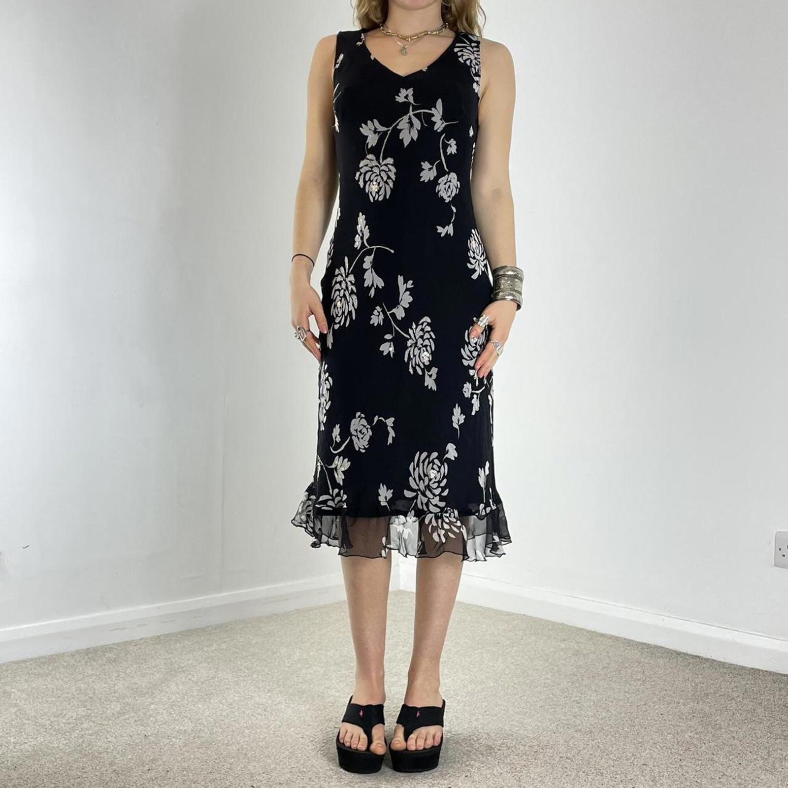 Vintage black and white floral midi dress