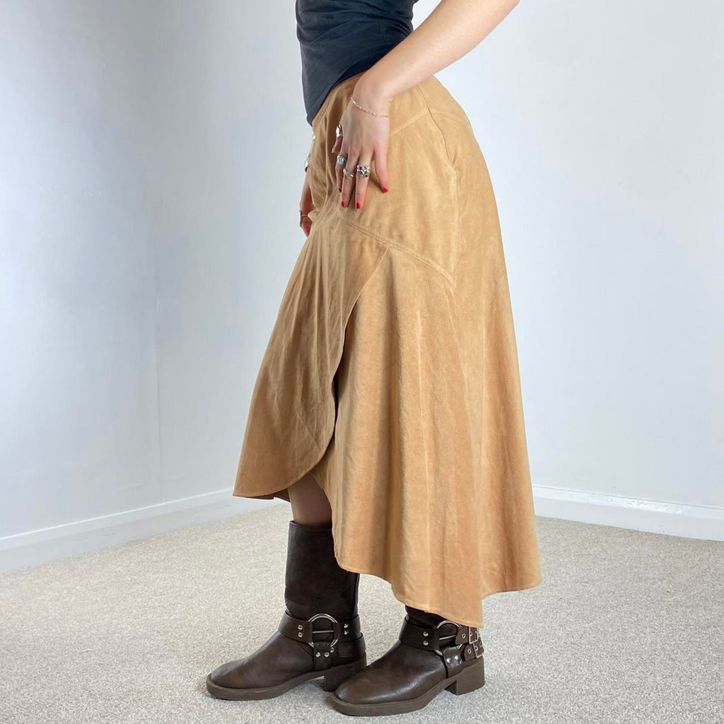 Vintage suade tan wrap maxi skirt