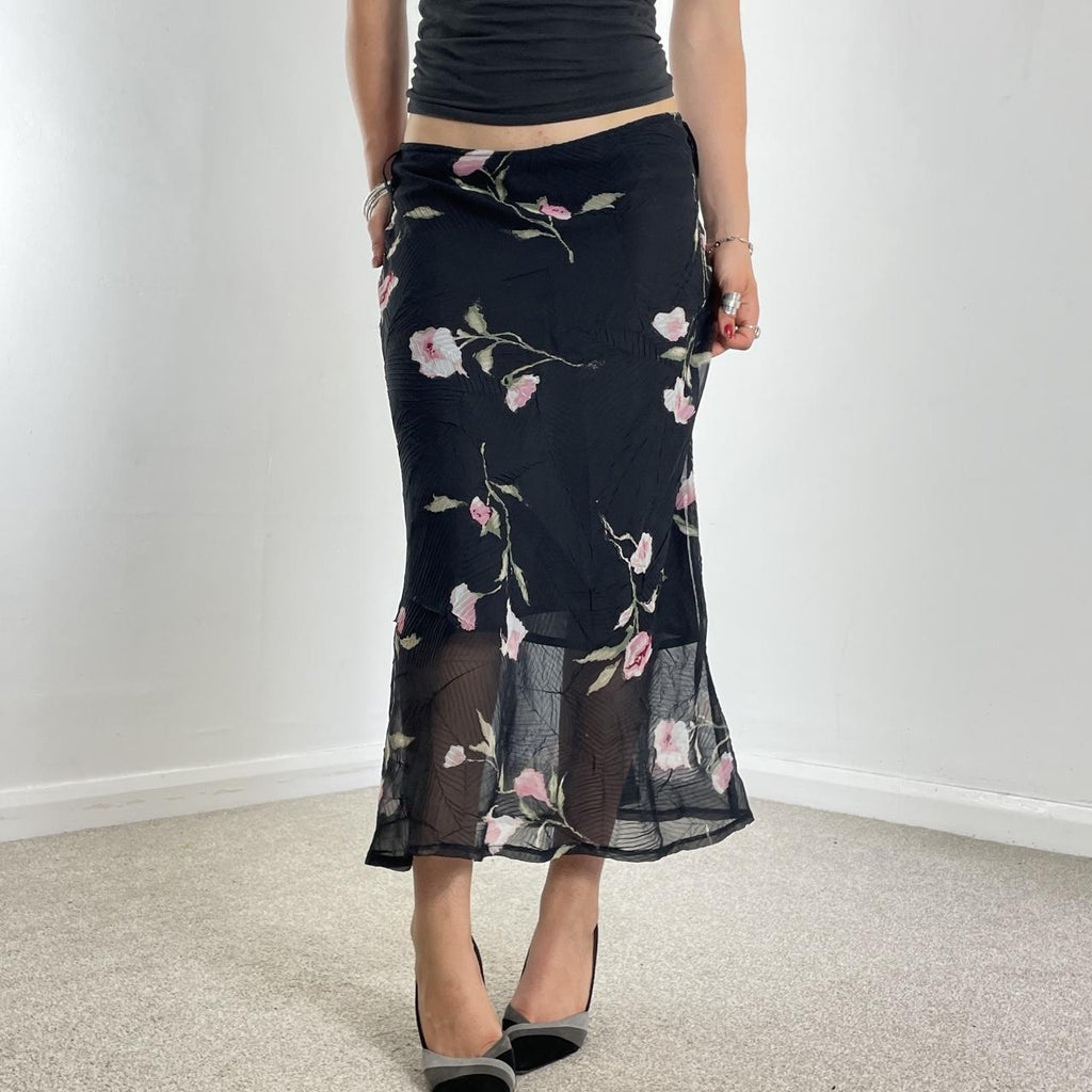 Floral and black double layred maxi skirt