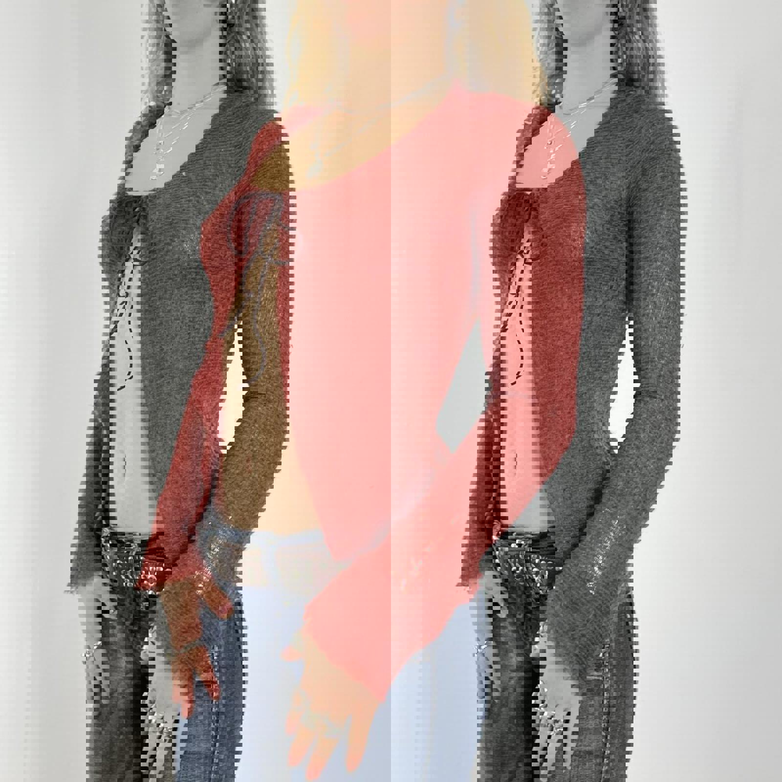 00's burnt orange long sleeve cardigan tie up top