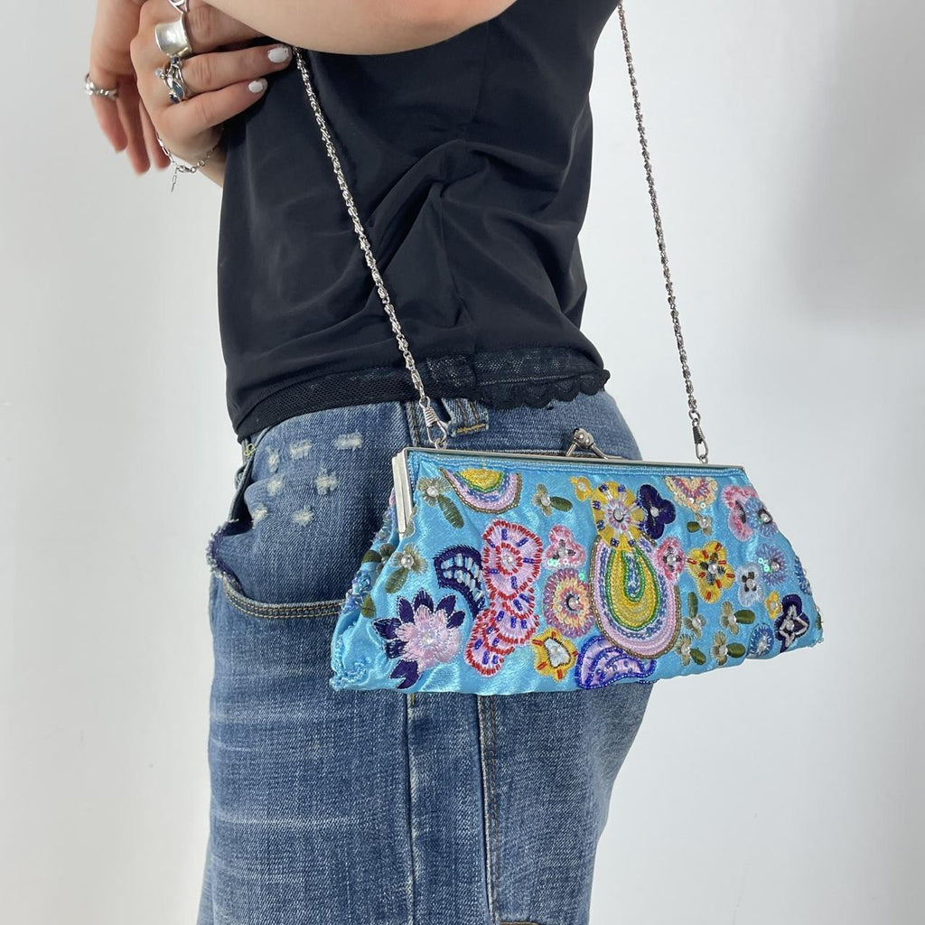 Beaded baby plue clutch bag