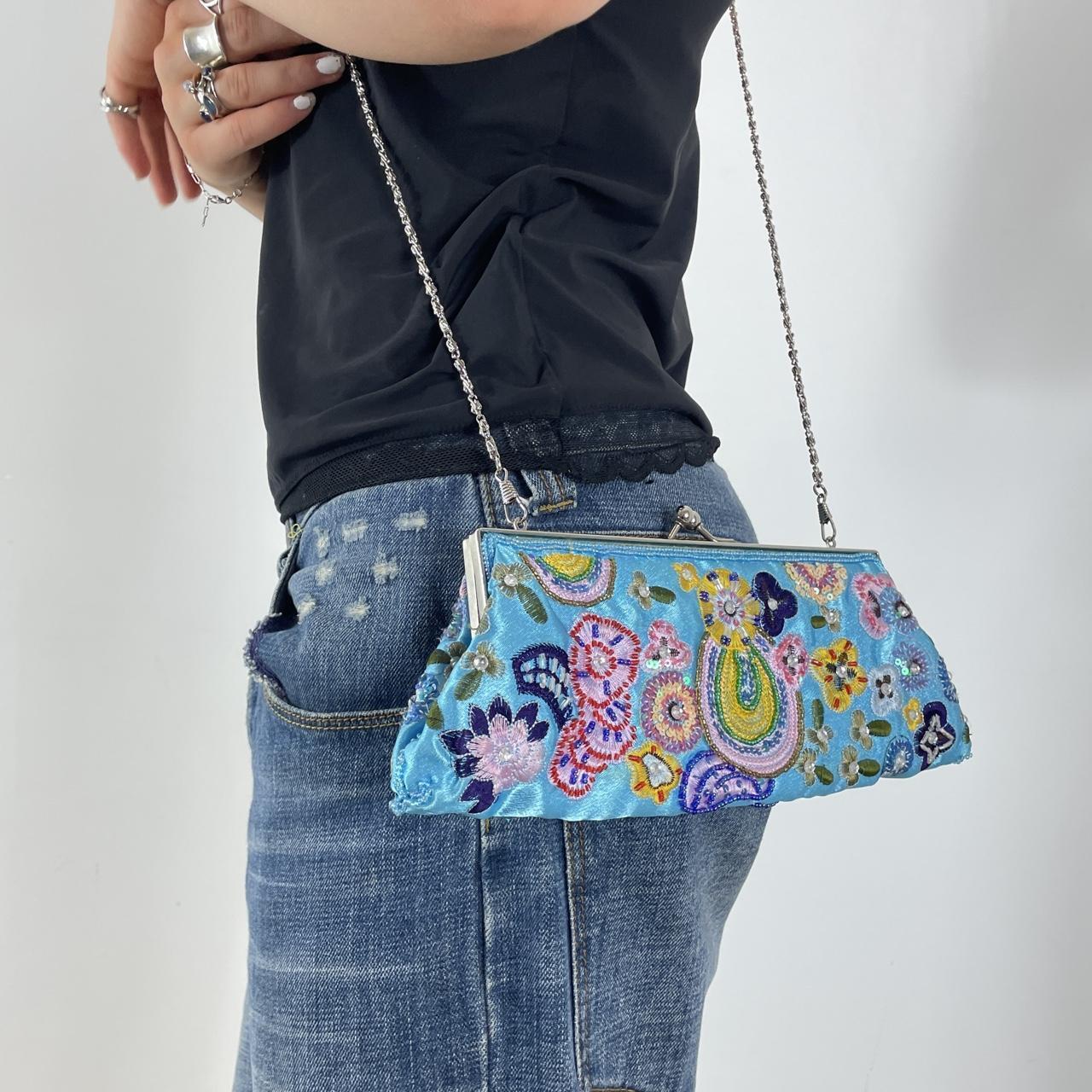 Beaded baby plue clutch bag