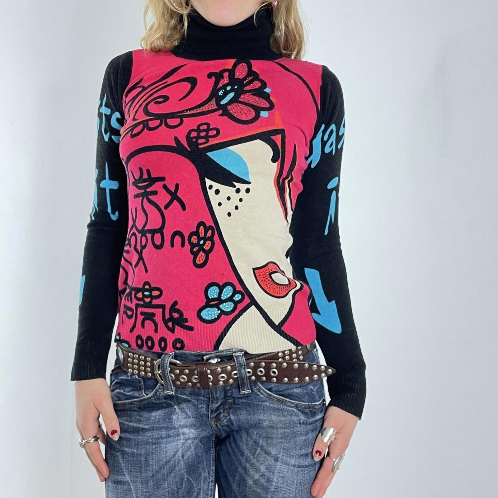 Vintage Graphic face words turtle neck long sleeve top