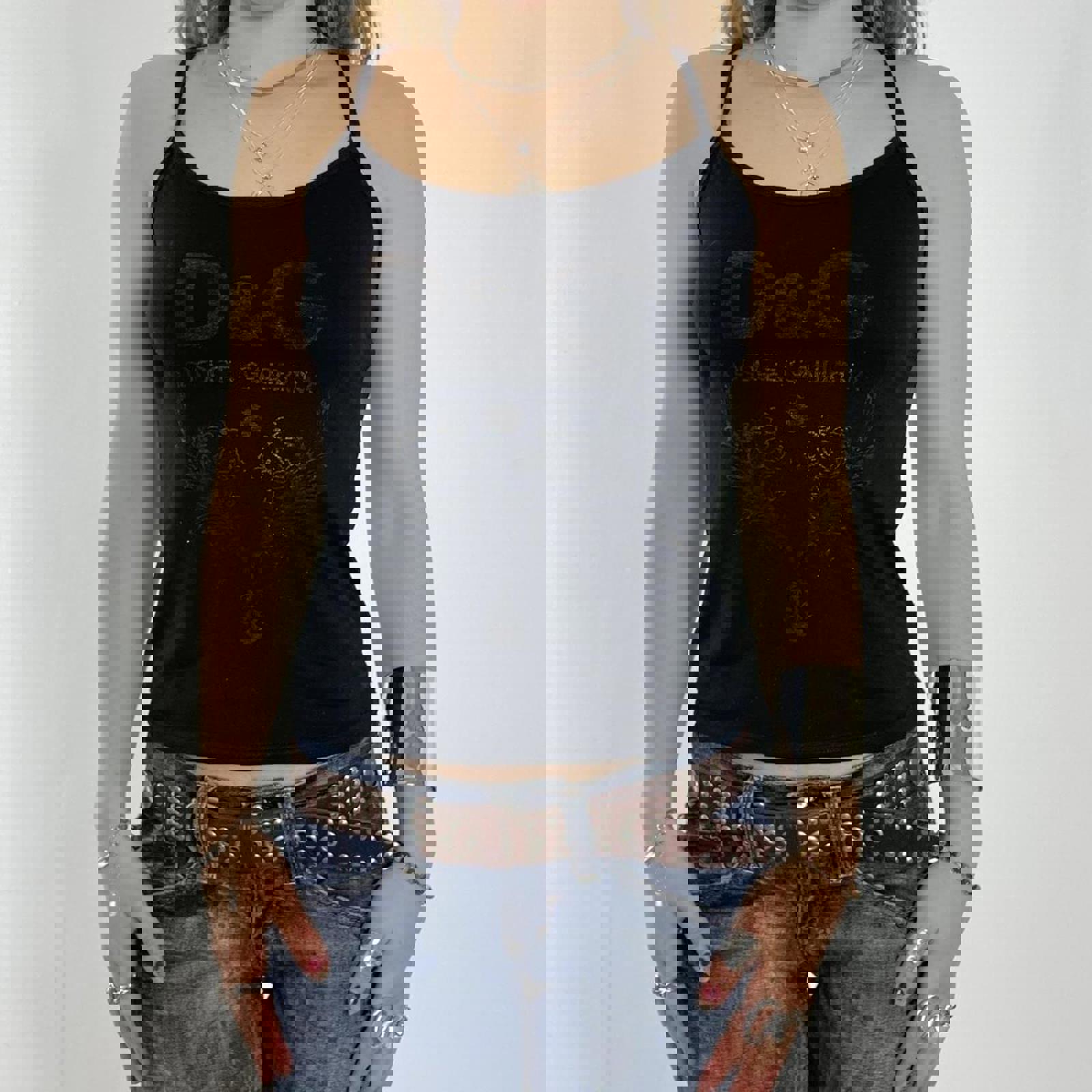 00's D&G Spell out irredecent black cami