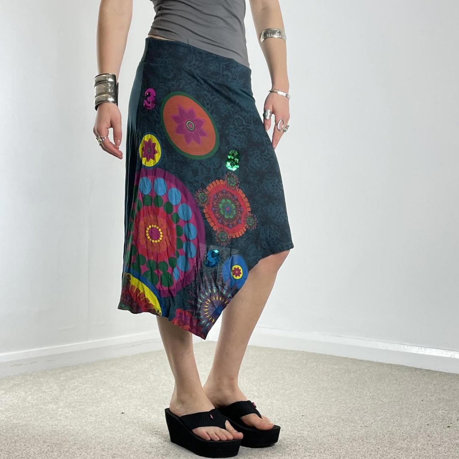 Teal green asymetrical graphic desigual skirt