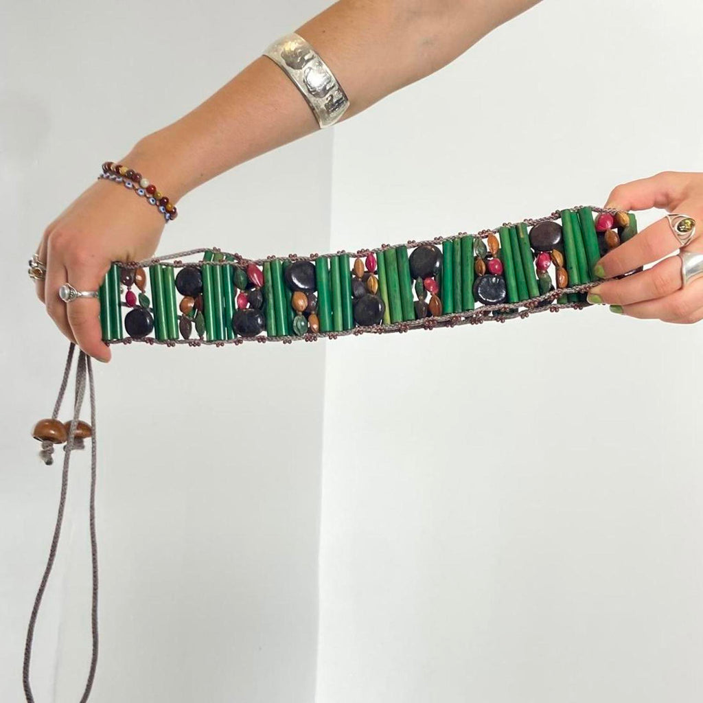 Beautiful green multi colored beaded festival belt
