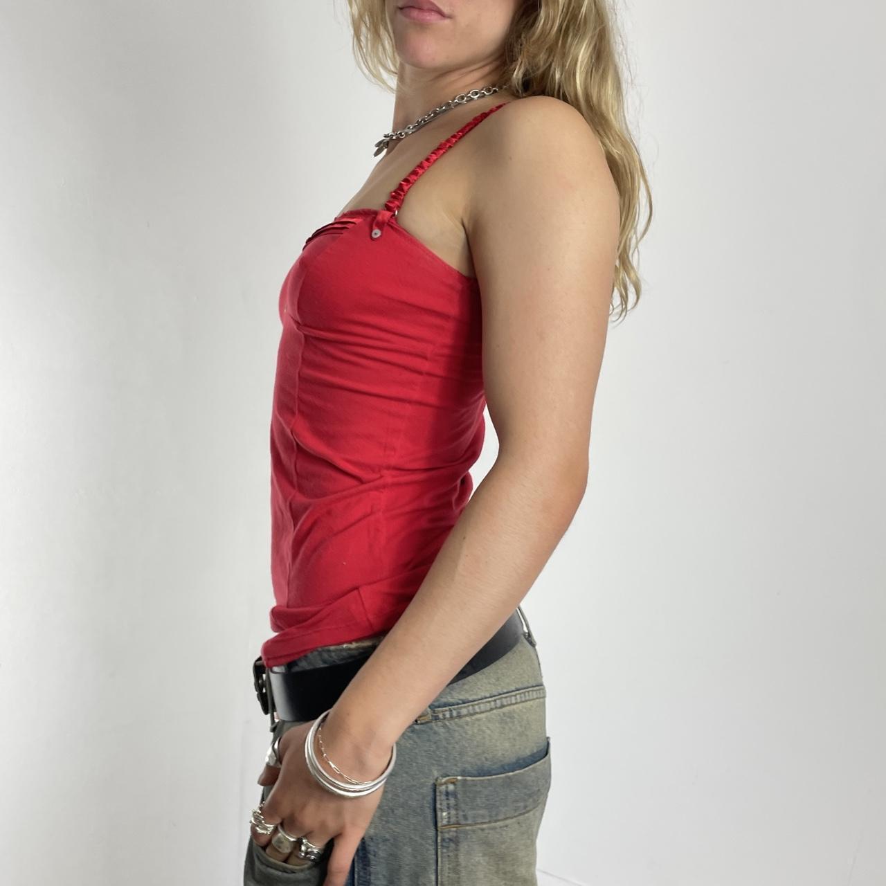 Red Y2K cami top with buttons and frills