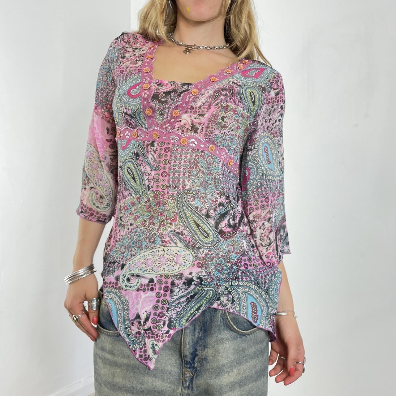 Bohemian multi coloured flowy bell sleeve top