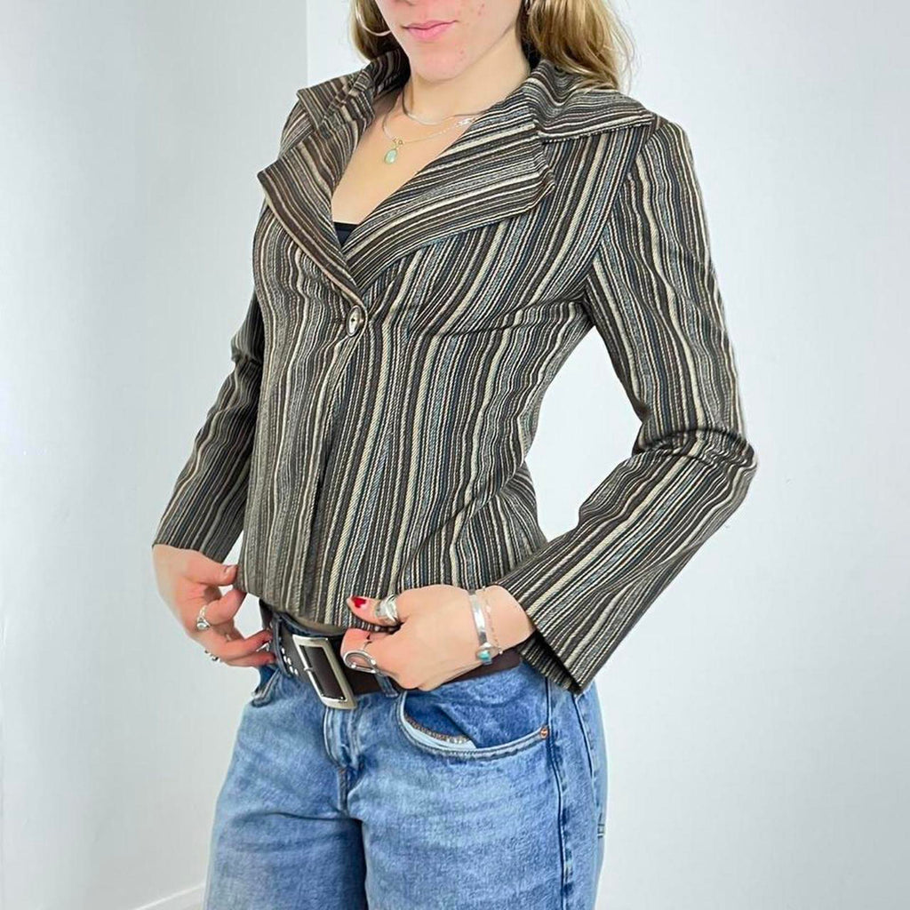 Vintage Avant Garde pin striped v neck jacket