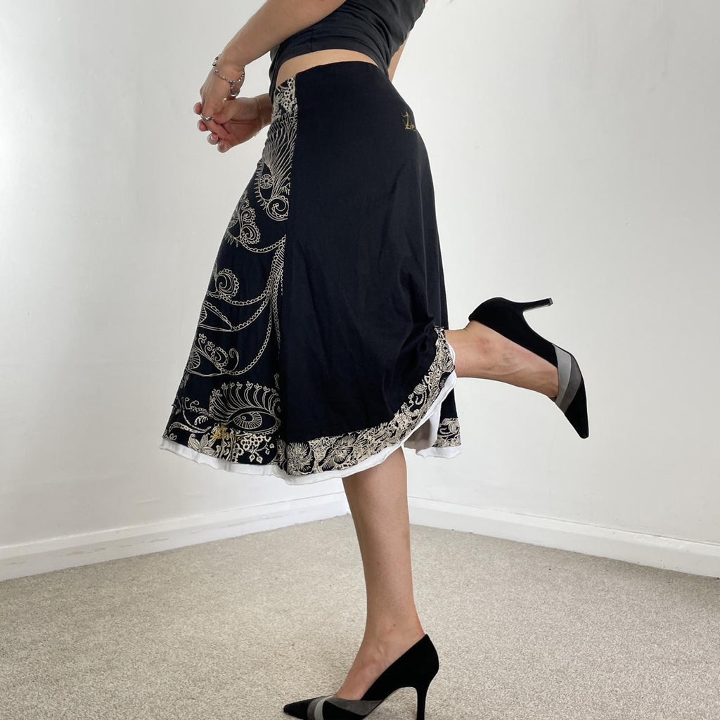 Desigual black and white midi skirt with logo embroided on the back