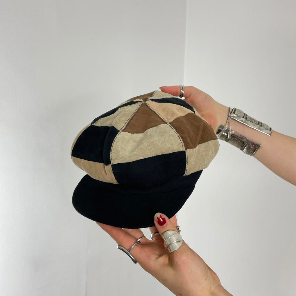 00's patchwork brown and black cap/ hat