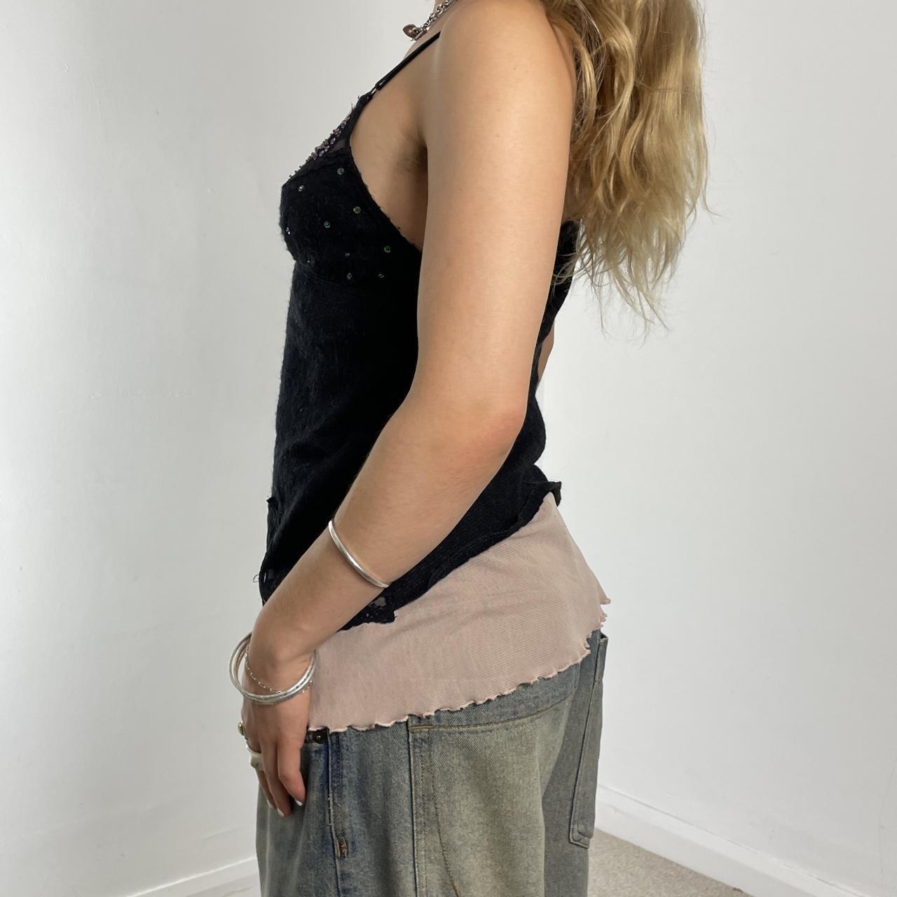 Fairycore wool black and tan lace sequin top