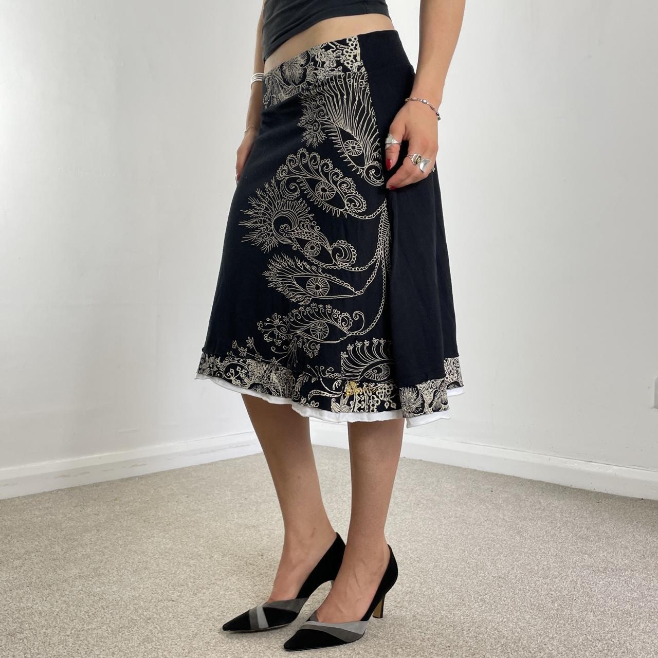 Desigual black and white midi skirt with logo embroided on the back