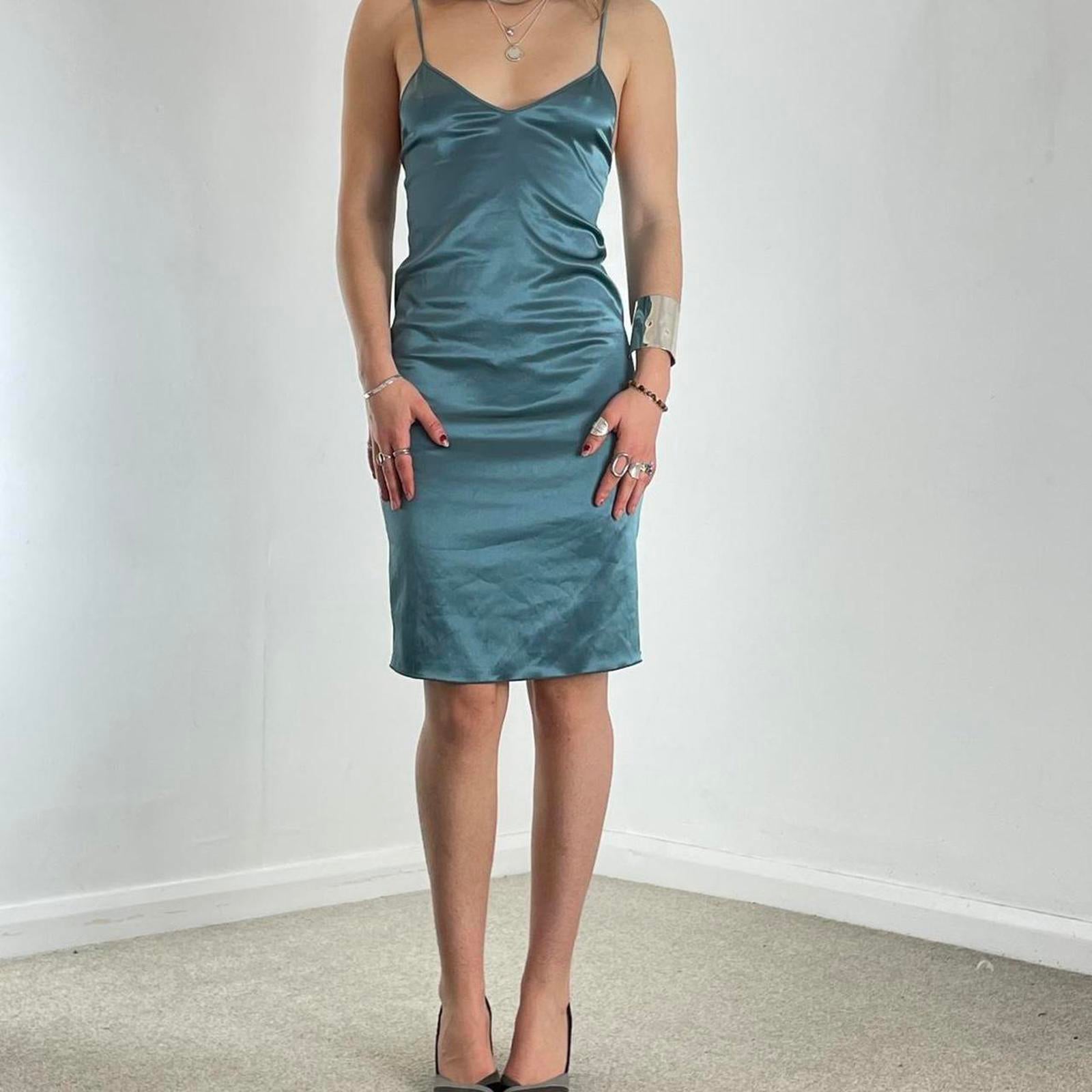 Satin soft silky green bodycon dress
