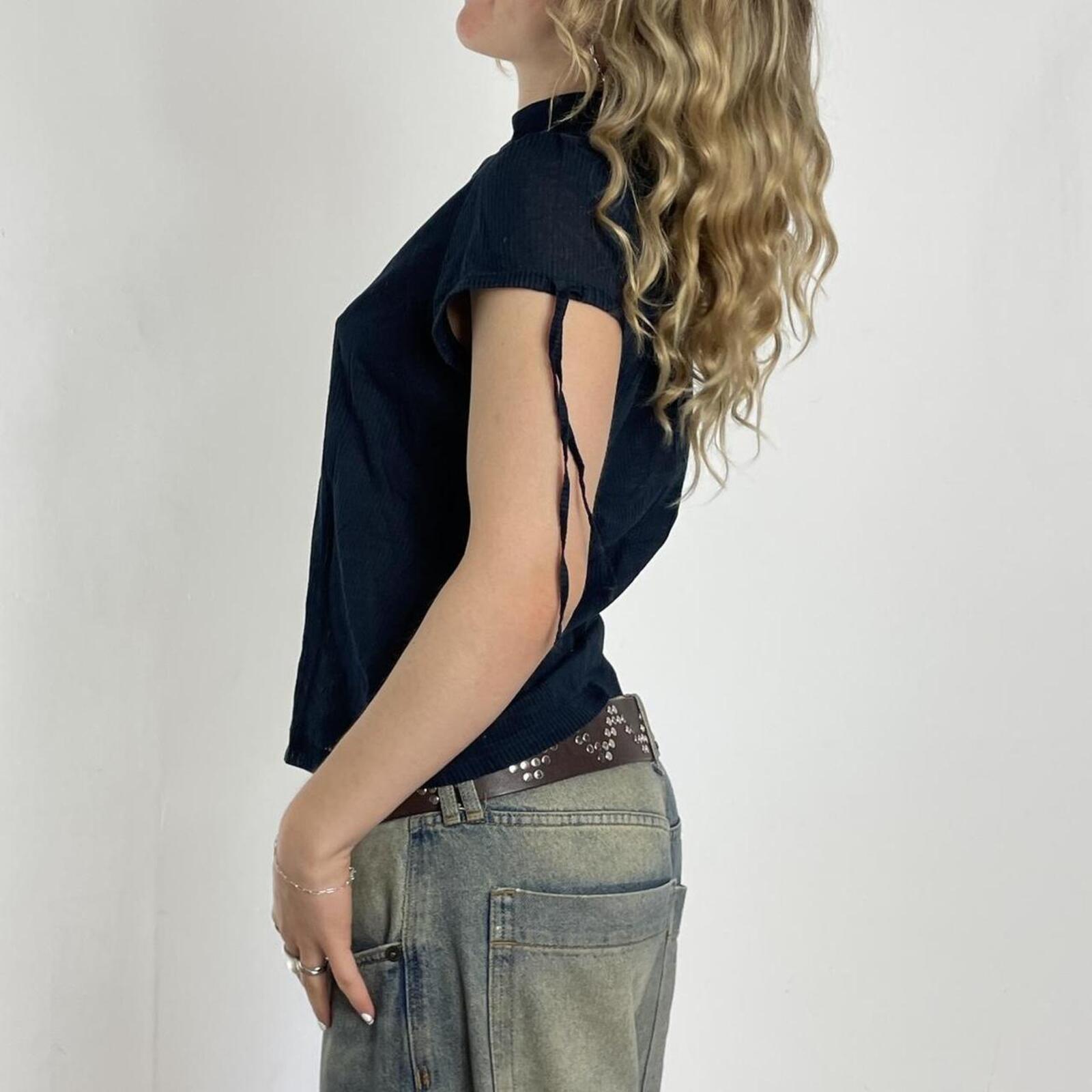 Etam navy blue loose button up shirt