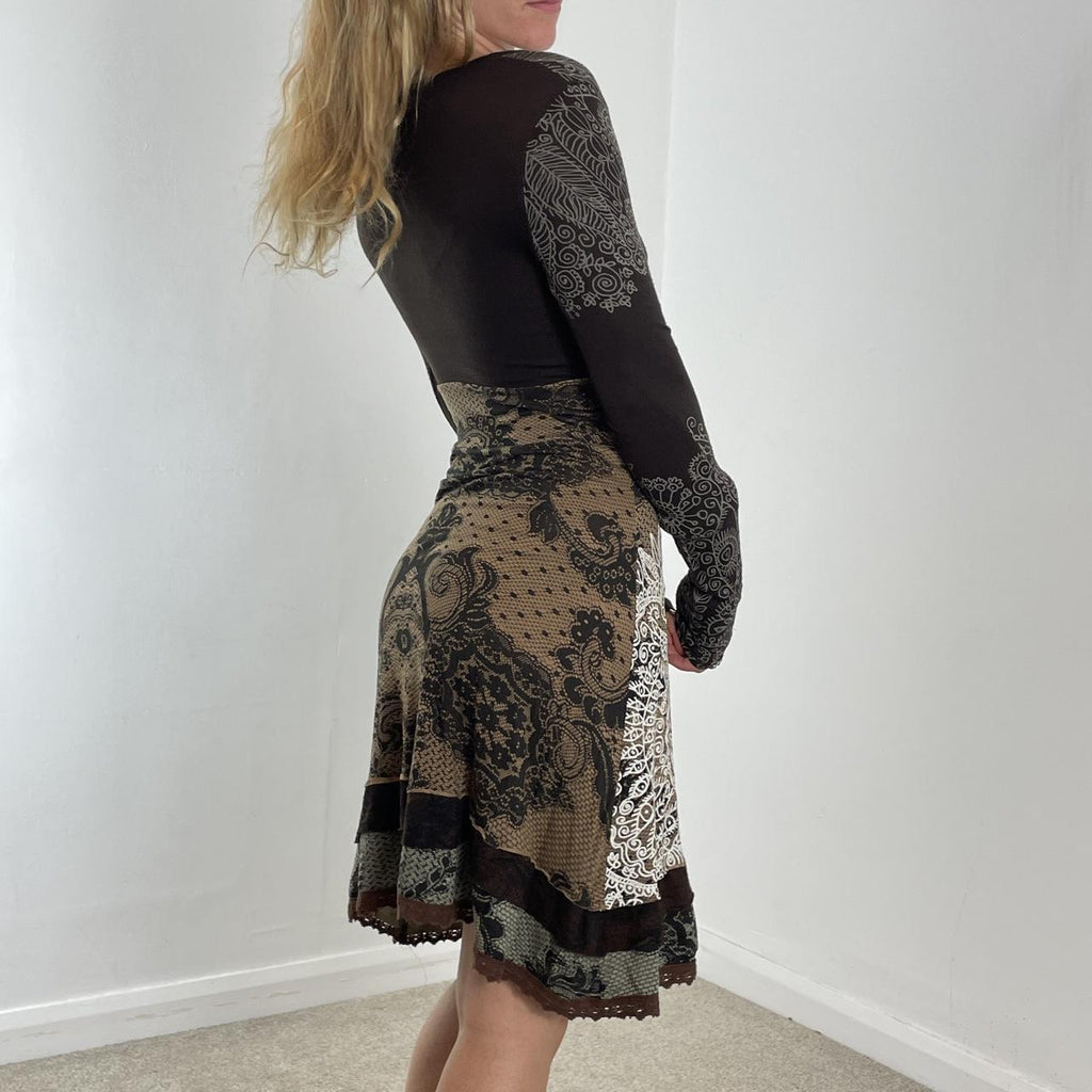 Brown bohemian desigual graphic long sleeve dress