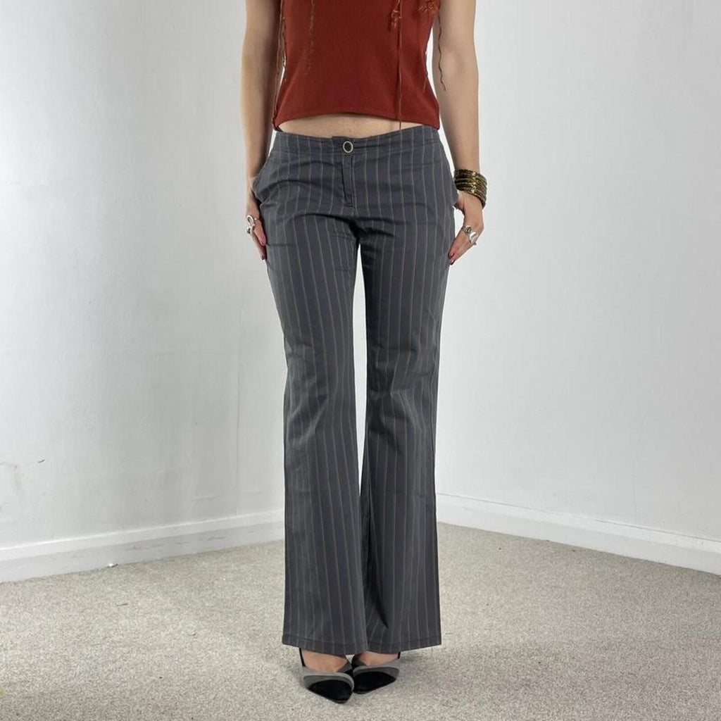 Pinstripe vintage low rise flared trousers