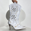 Gold and white vintage italian pointed heeled boots
