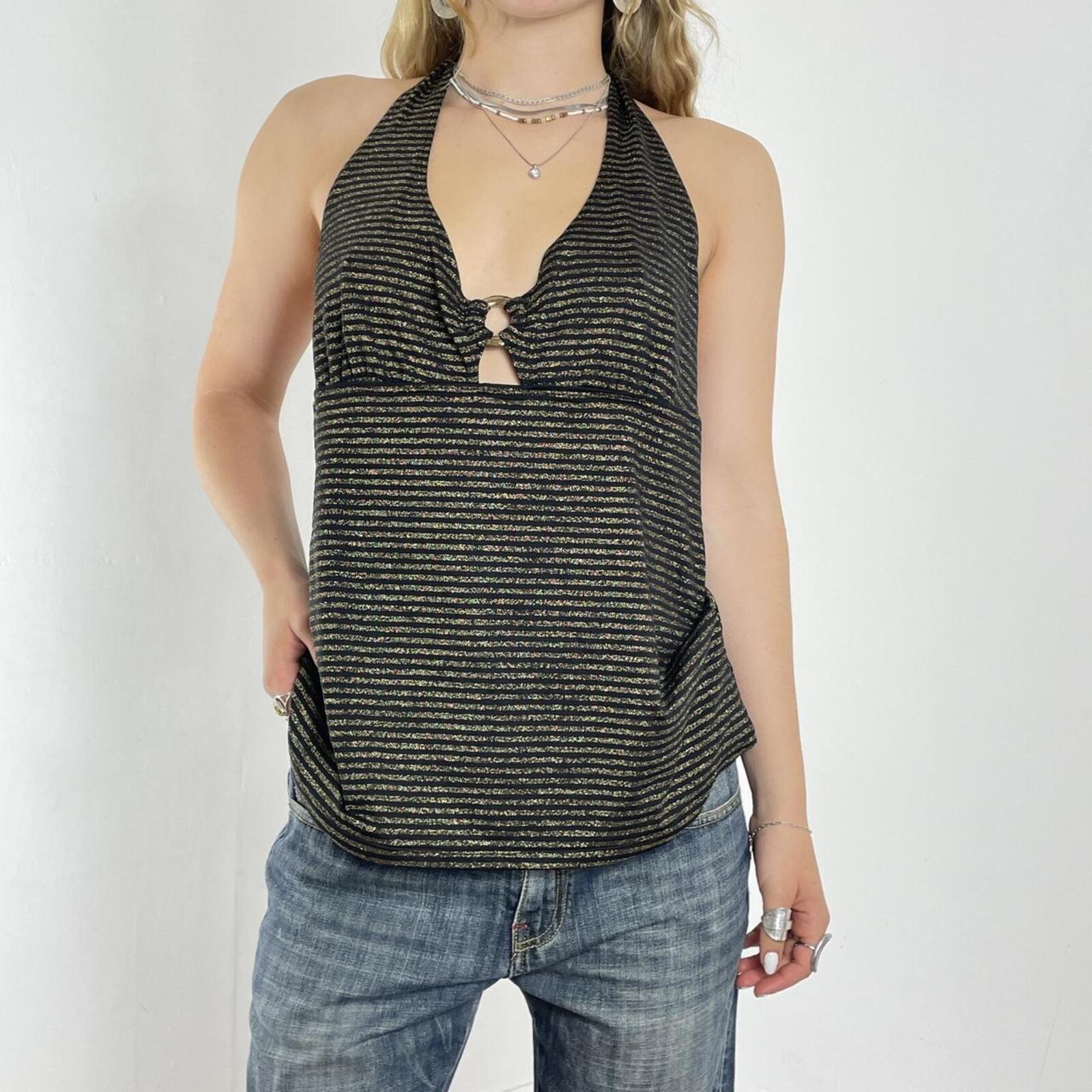 Y2K cut out gold and black babydoll top
