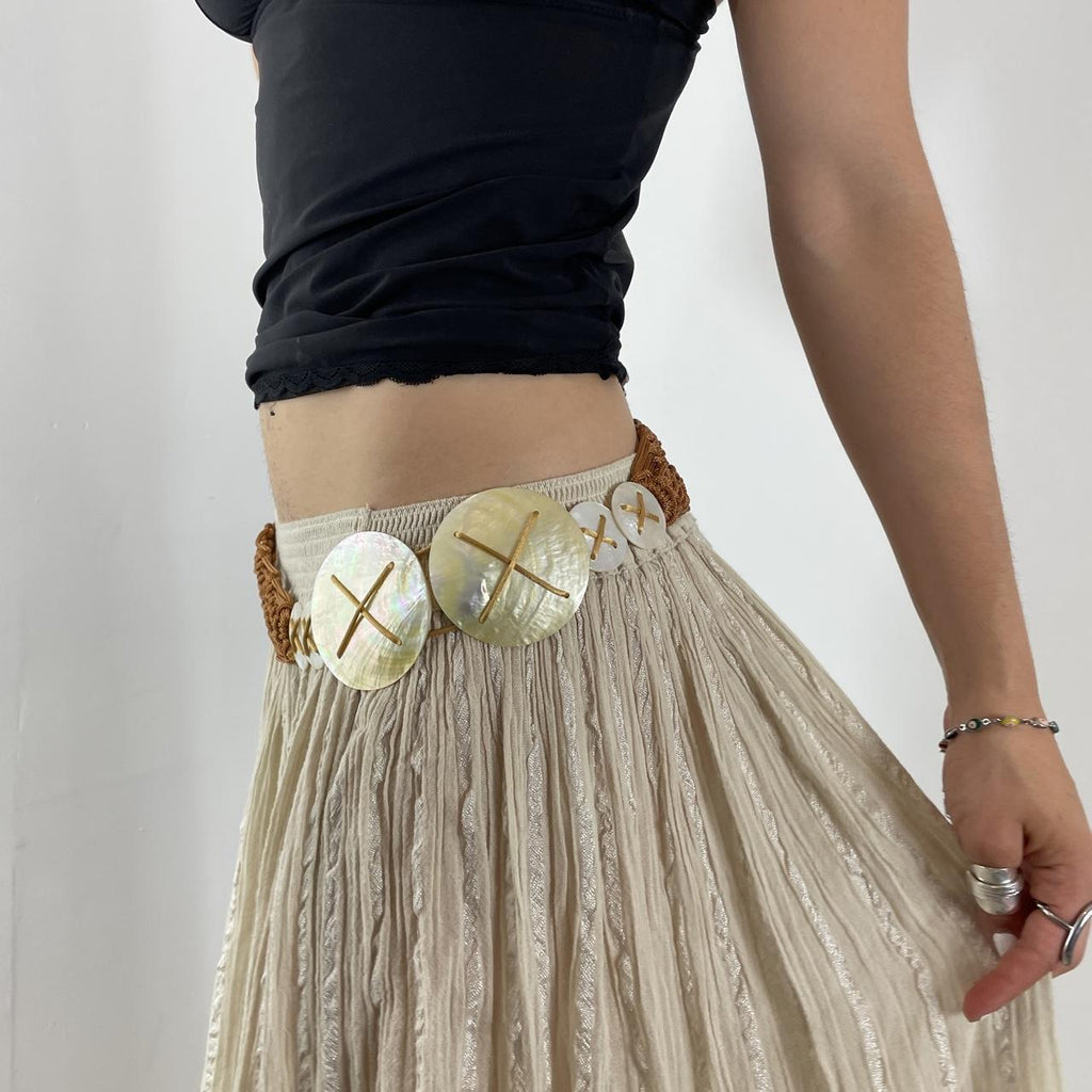 Boheiman brown plaited belt with shimmery shells