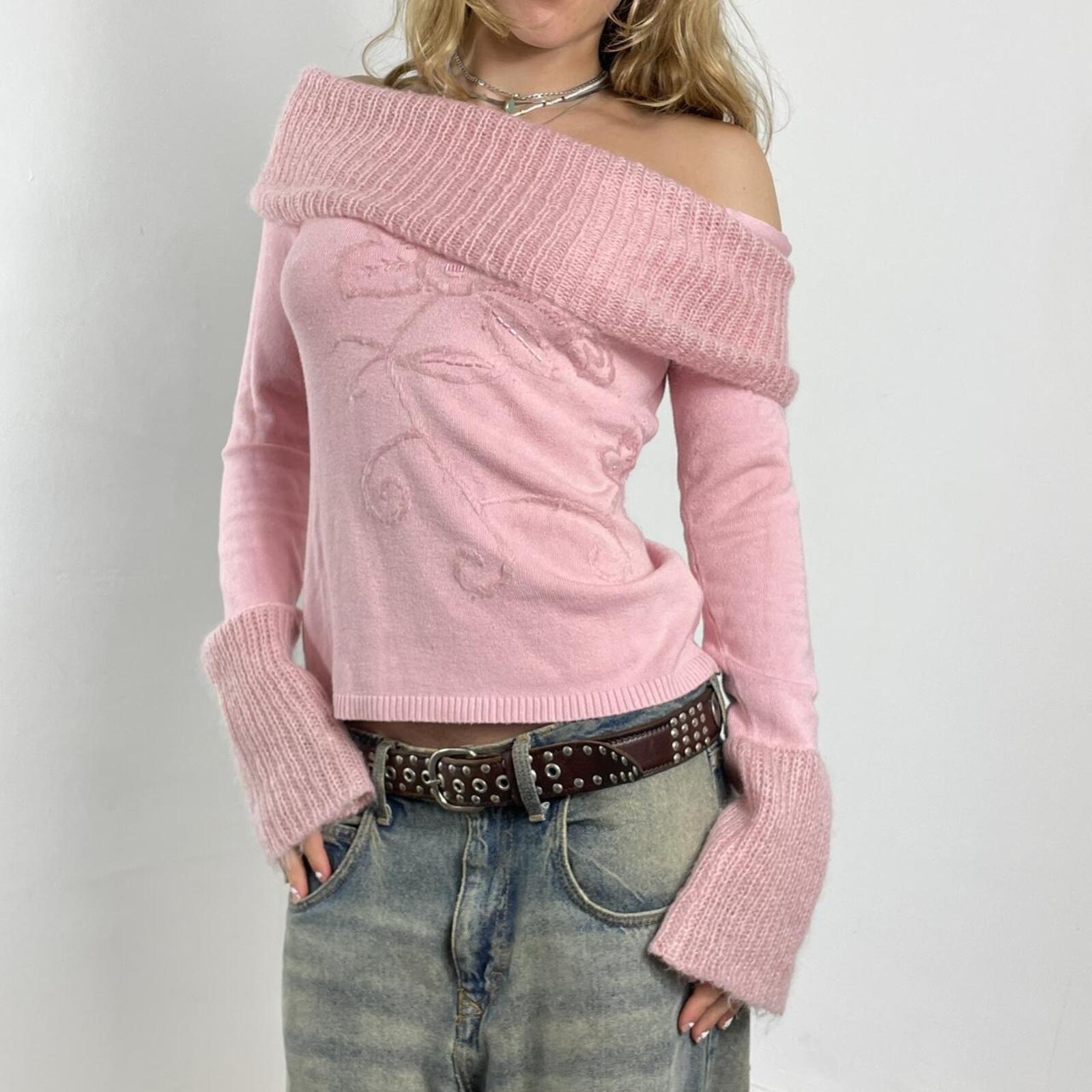 Pink embellished, crochet long sleeve top with beads