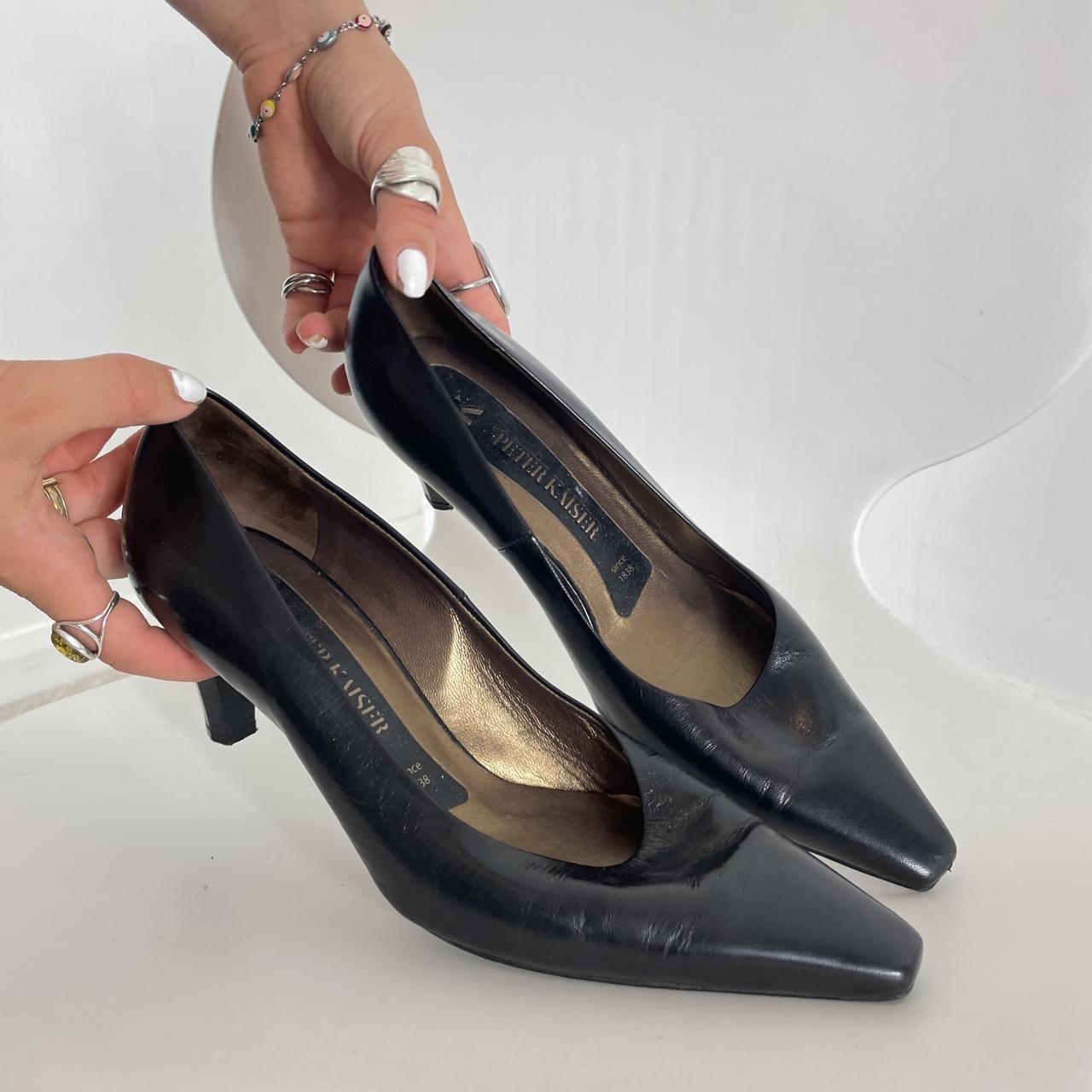 Black square toe kitten heels