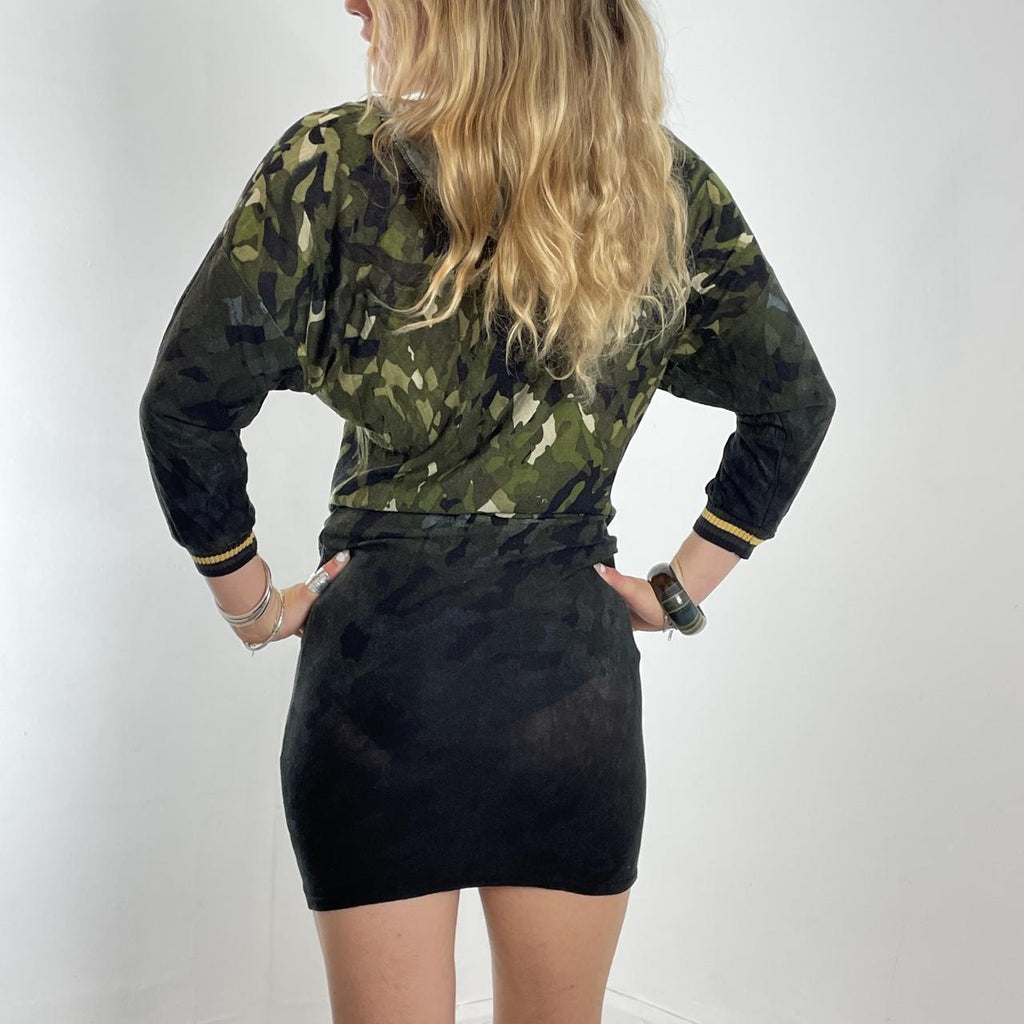 Desigual kahki and black graphic batwing dress