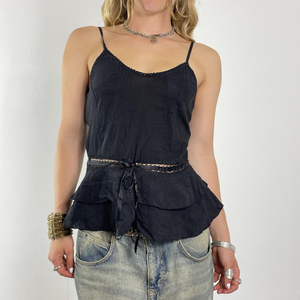 Cotton flowy lace top with ribbon in the middle