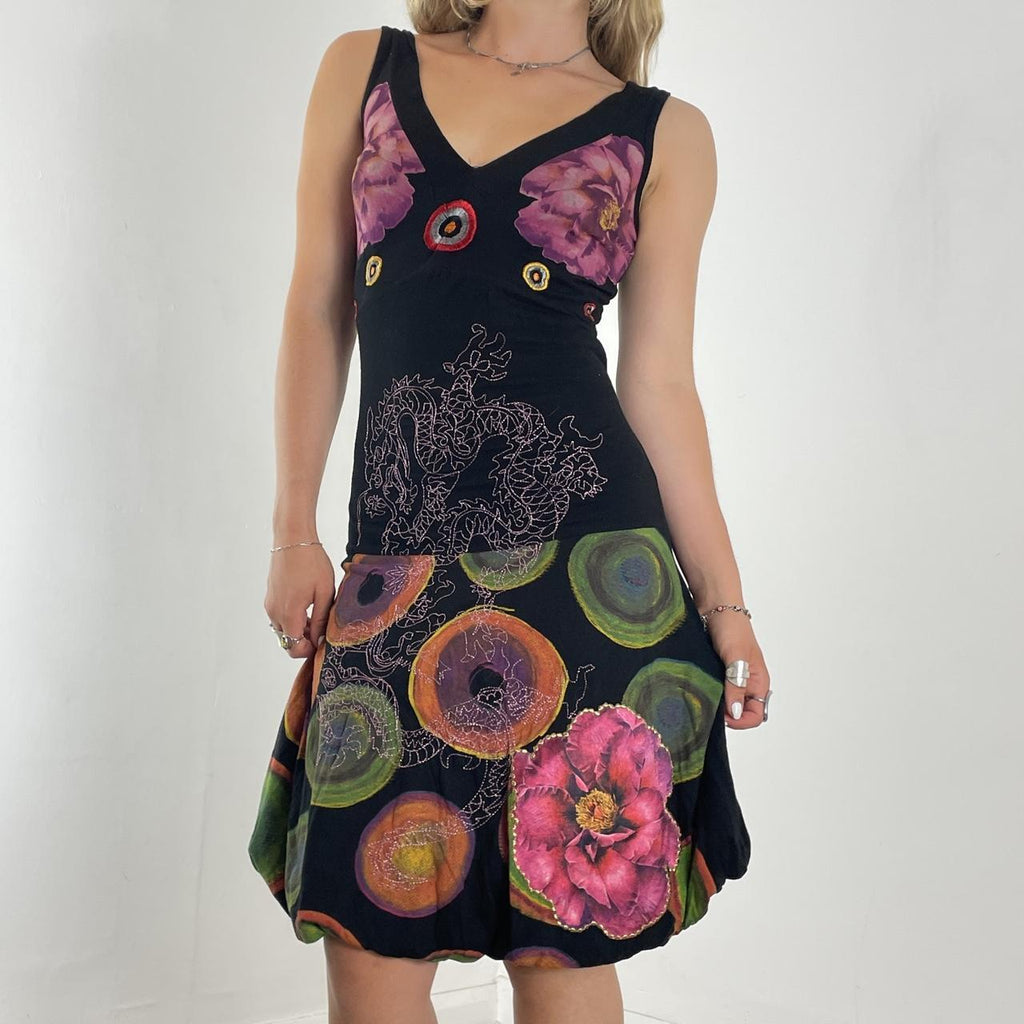 Desigual black multi-patterned V-neck dress