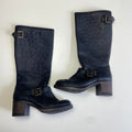 Black leather knee-high boots with buckles and studs!
