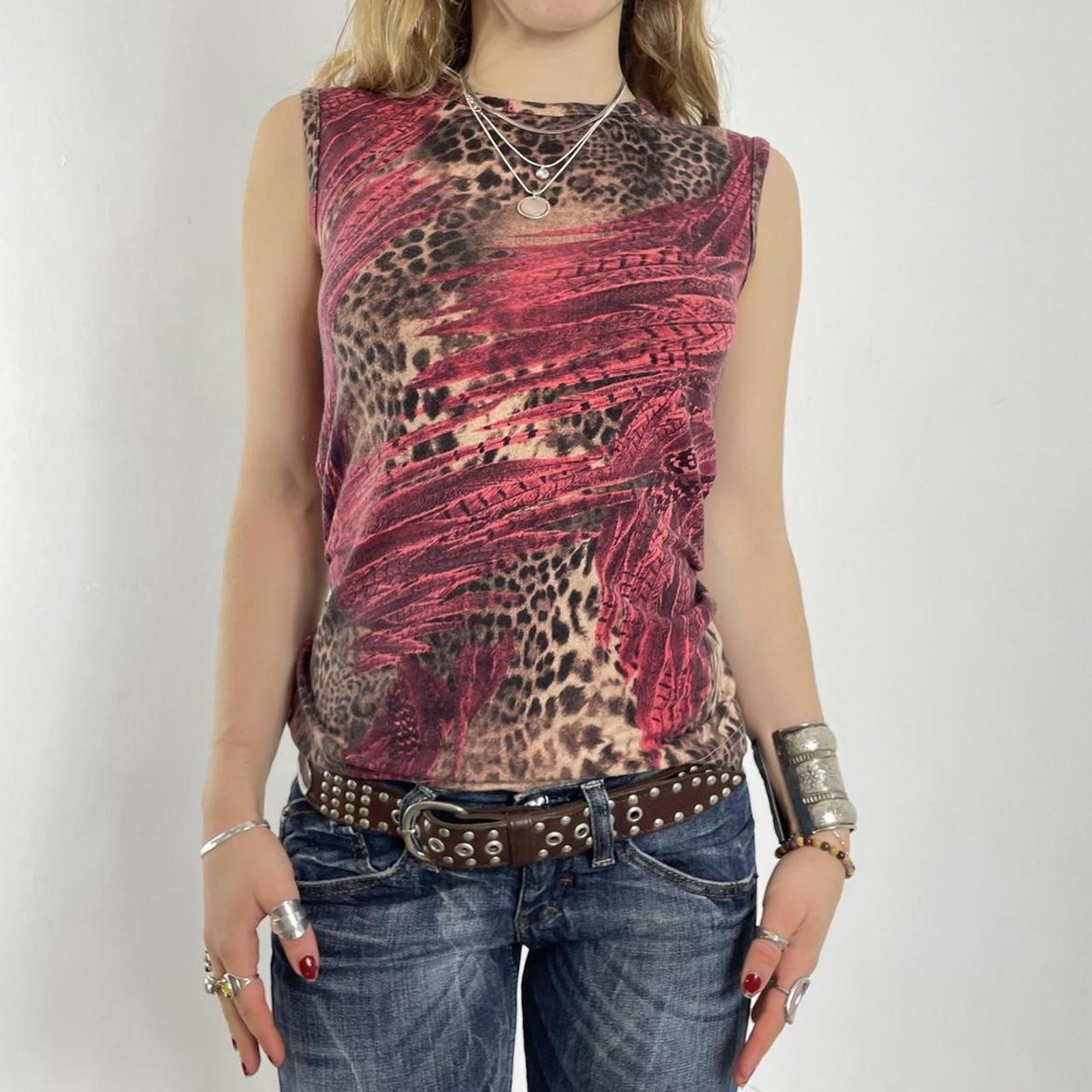 00's Leopard Cavalli pink graphic tank top