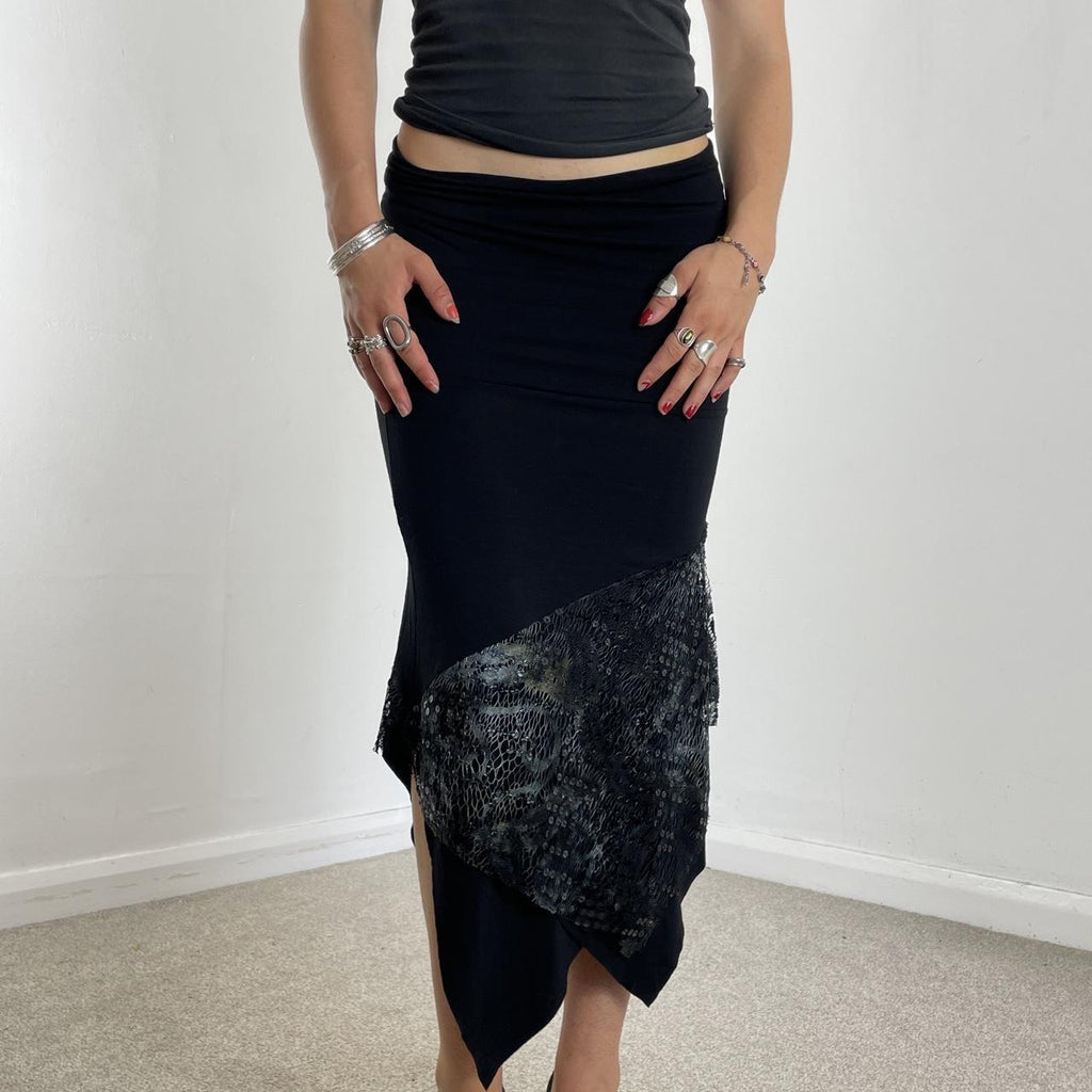 Vintage asymetrical mesh sequined long/short foldover skirt