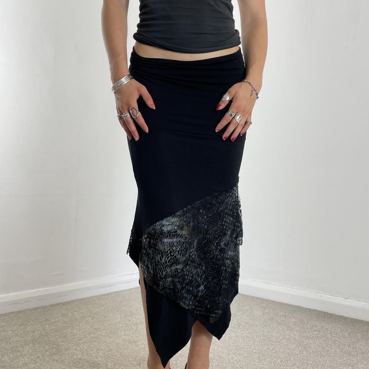 Vintage asymetrical mesh sequined long/short foldover skirt