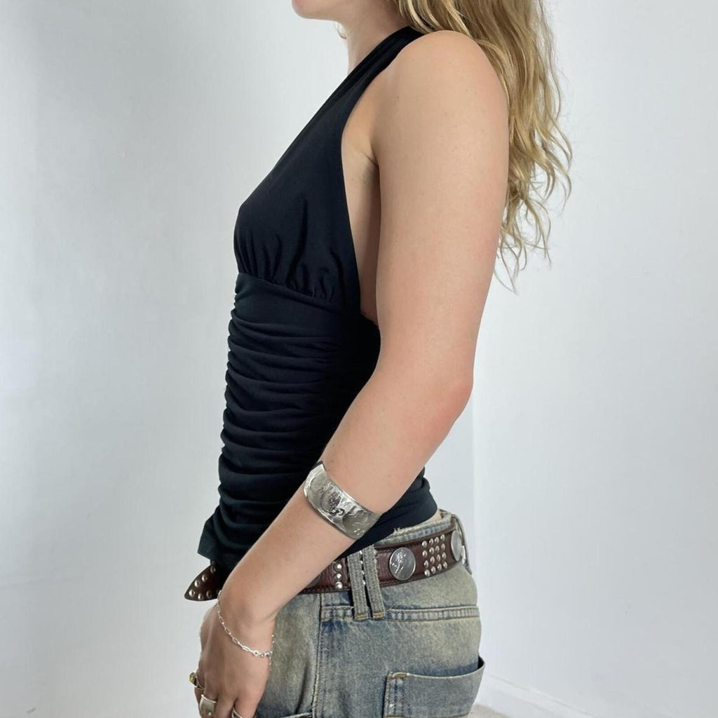Black and silver cami top with cut outs white