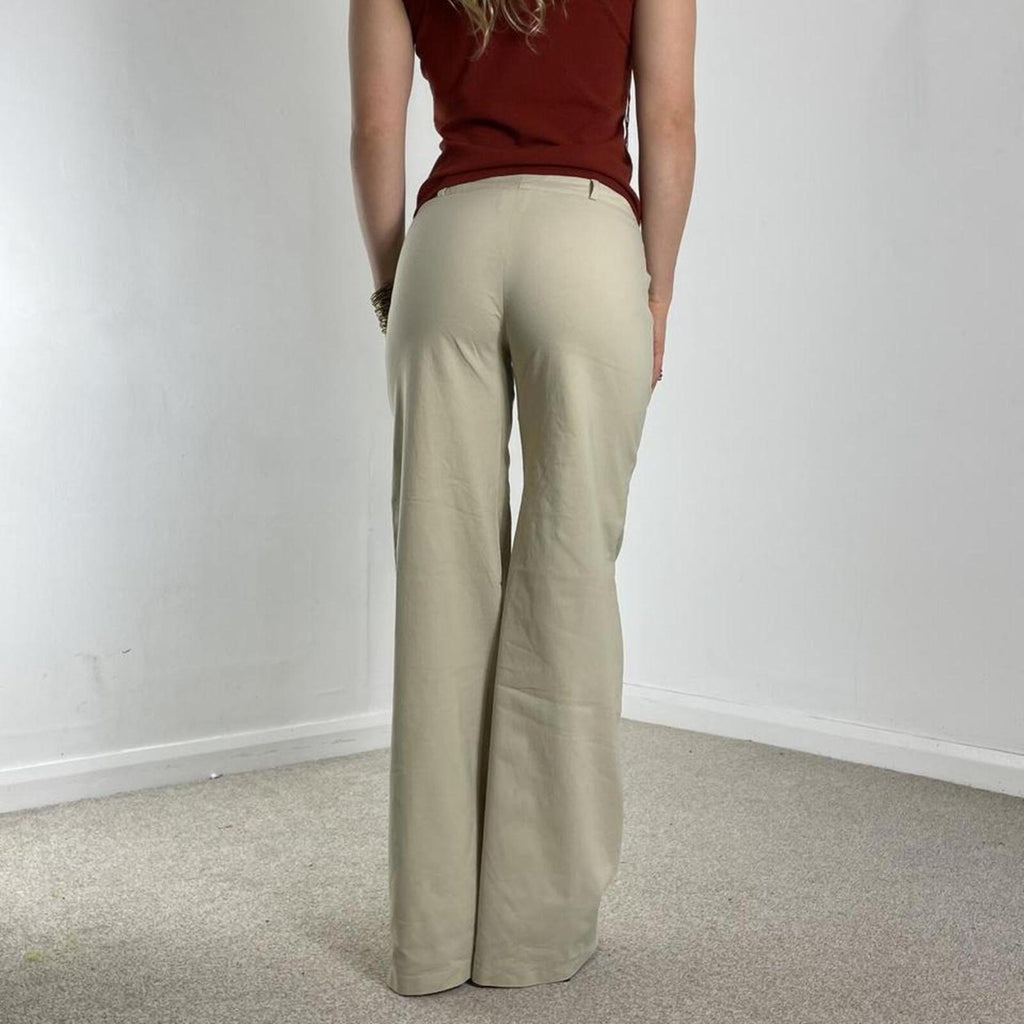 Low-rise cream bell flared high rise trousers